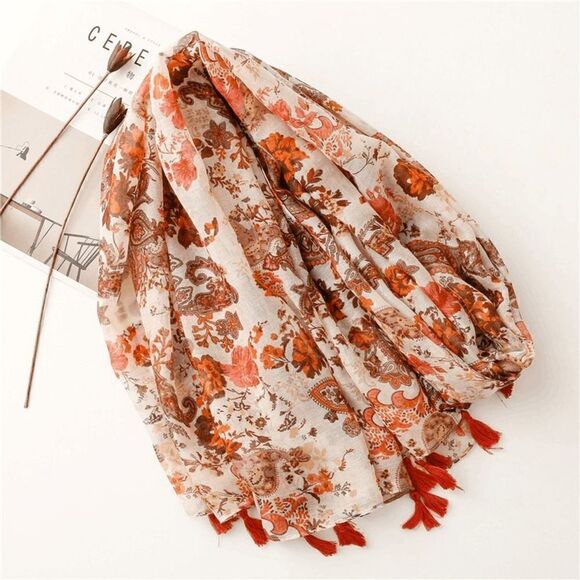 2/$30 Ladies Retro Floral Filigree Ladies Lightweight Scarf - Picture 3 of 7
